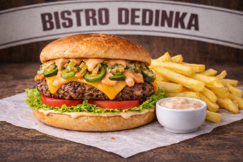 COMBO:   Samurai burger  + hranolky + omáčka