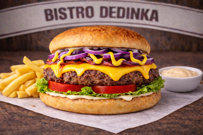 COMBO: Big Tejsty burger + hranolky + omáčka