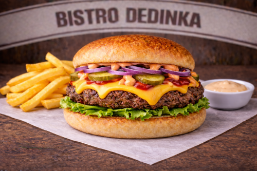 COMBO: BIG DED burger + hranolky + omáčka