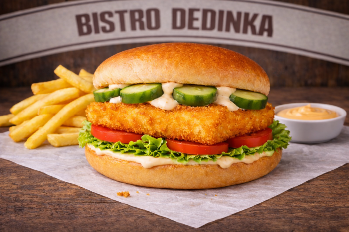 COMBO:  Syrový burger + hranolky + omáčka