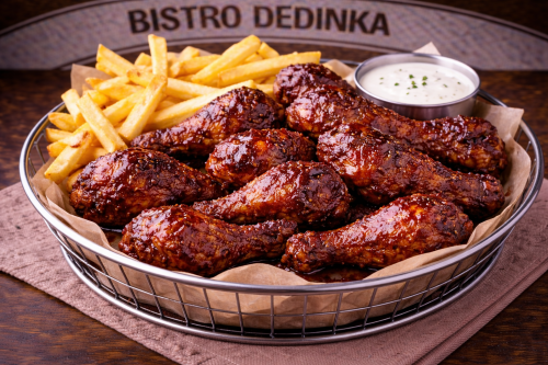 COMBO: krídla BBQ omáčka 500g + hranolky + omáčka