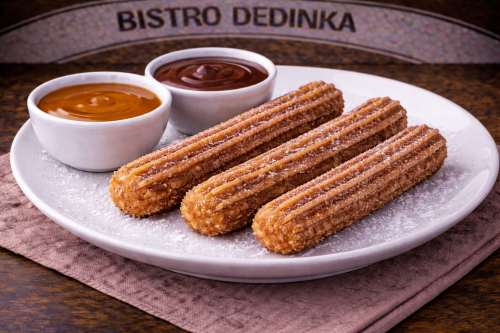 Churros - karamel a čokoláda (sladké tyčinky)