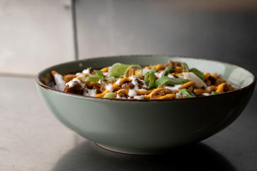 PULLED PORK FRYBOX s batátmi